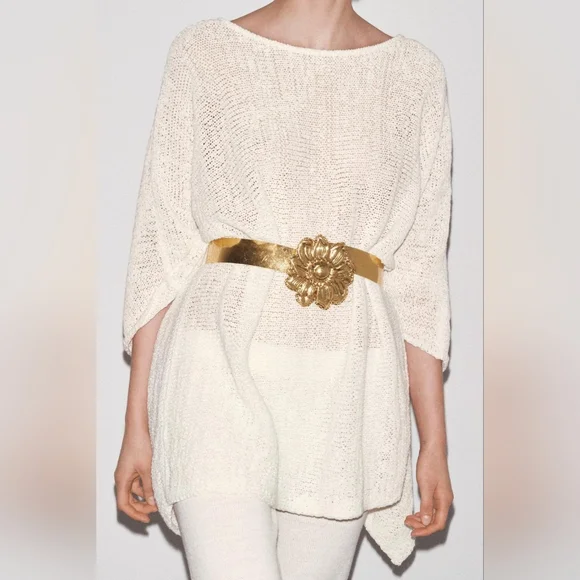 Zara Gold Floral Belt Zara | Accessories | Zara Gold Flowers Stretch Belt | Poshmark main image 3